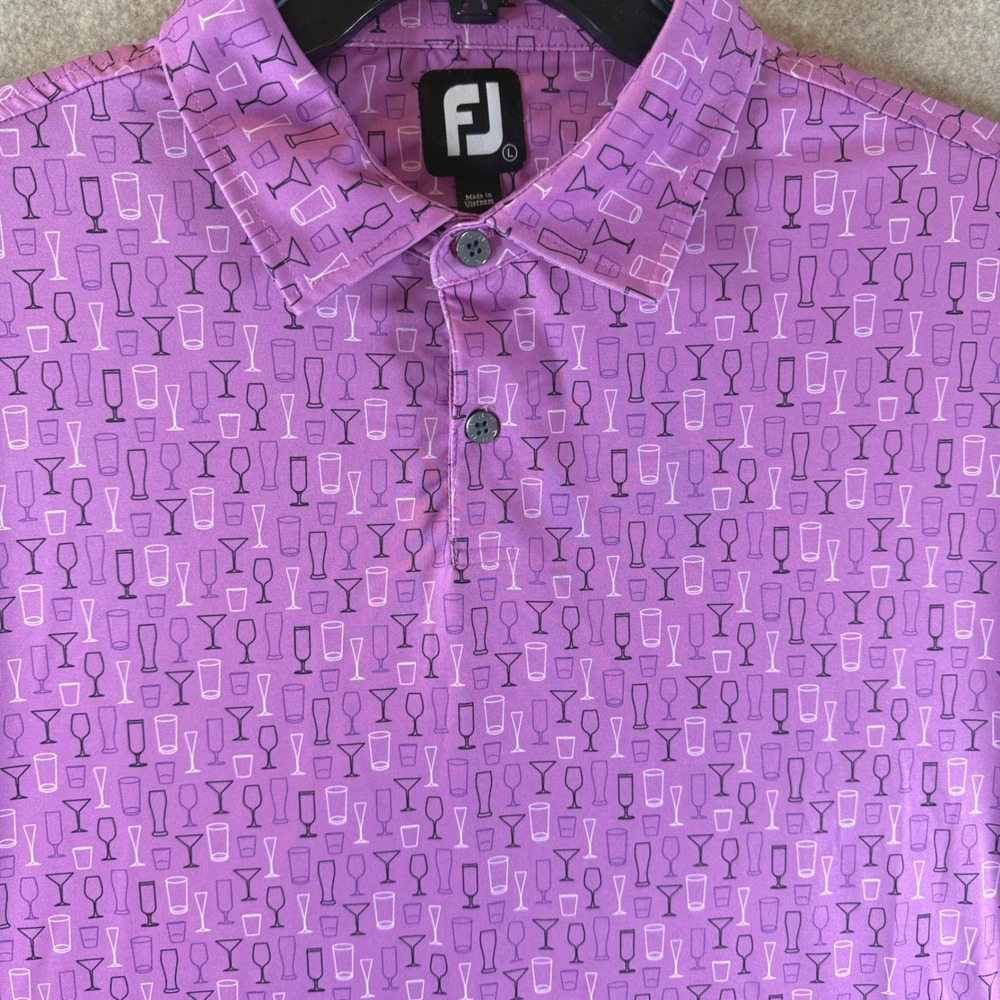 FootJoy Golf Polo Large Cocktail Glass Print Purple‎ Performance Shirt CA28544